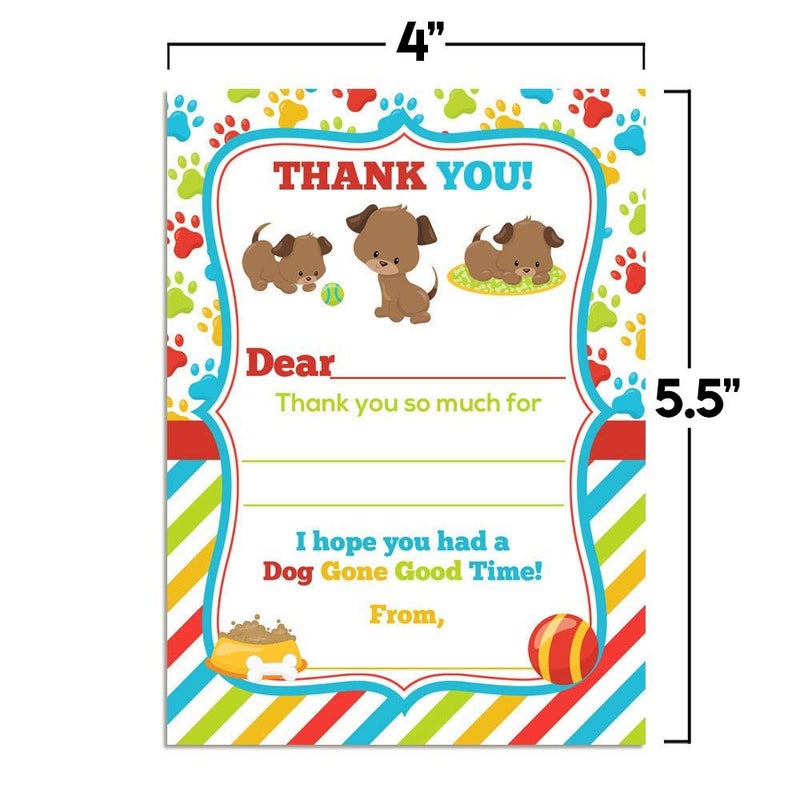 Amanda Creation Puppy Dog Paw Print Themed Thank You Notes for Kids, Ten 4" x 5.5" Fill In the Blank Cards with 10 White Envelopes by AmandaCreation - Image 5